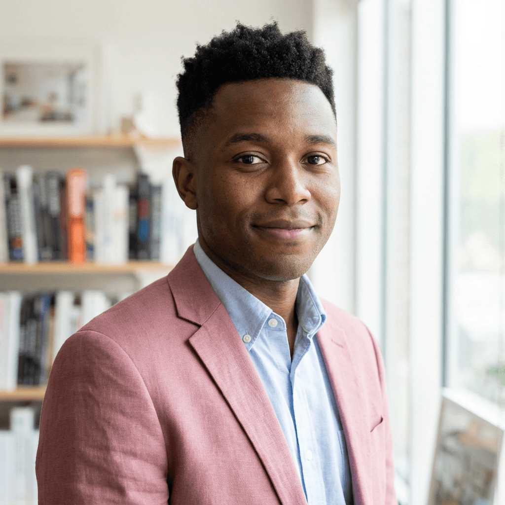 Daniel Whitfield in a navy suit in a private dining room