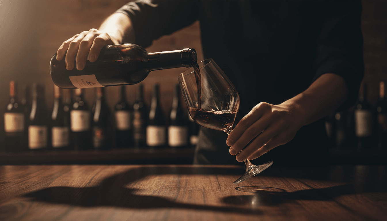 Wine being poured into a glass during a tasting consultation