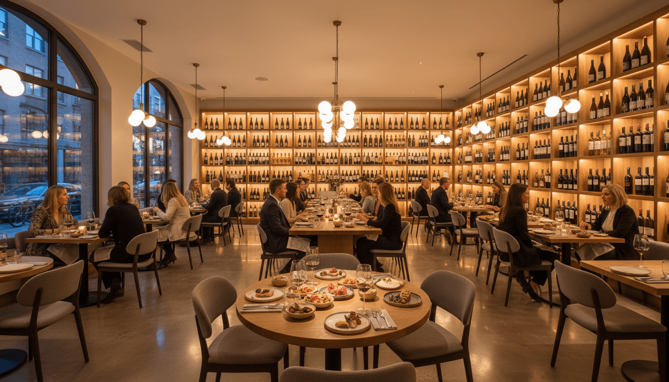 Red wine being poured into a glass in an intimate private dining room